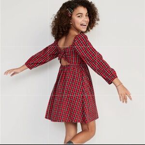 Long sleeve smocked plaid fit and flare dress xs